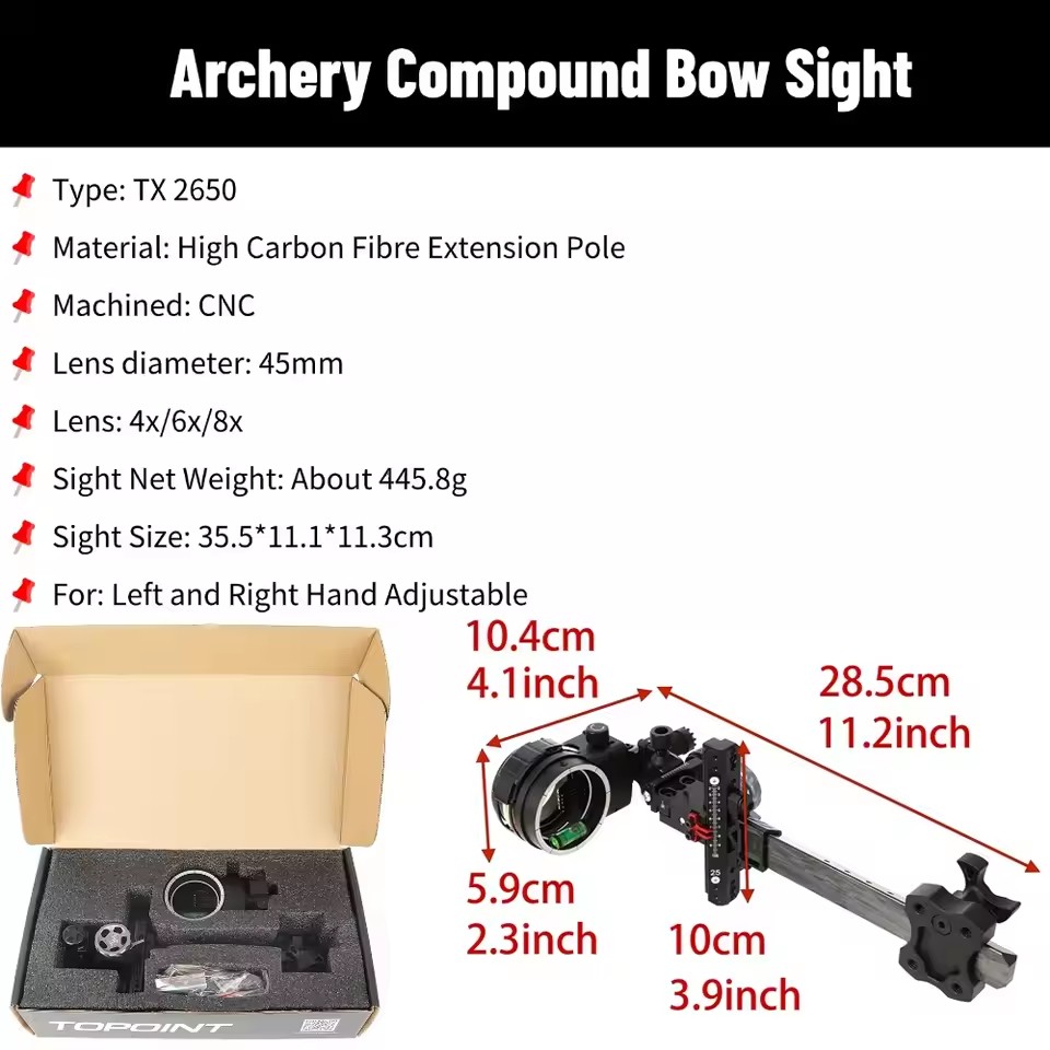 Compound Bow Sight 5 Pin Fiber Optic - Archery Compound Bow sight 4X/6X/8X 5