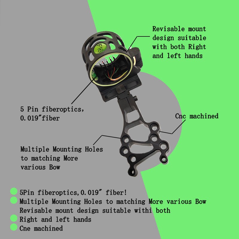 Compound Bow Sight 5 Pin Fiber Optic - F16 Compound Bow Sight Adjustable 5-Pin