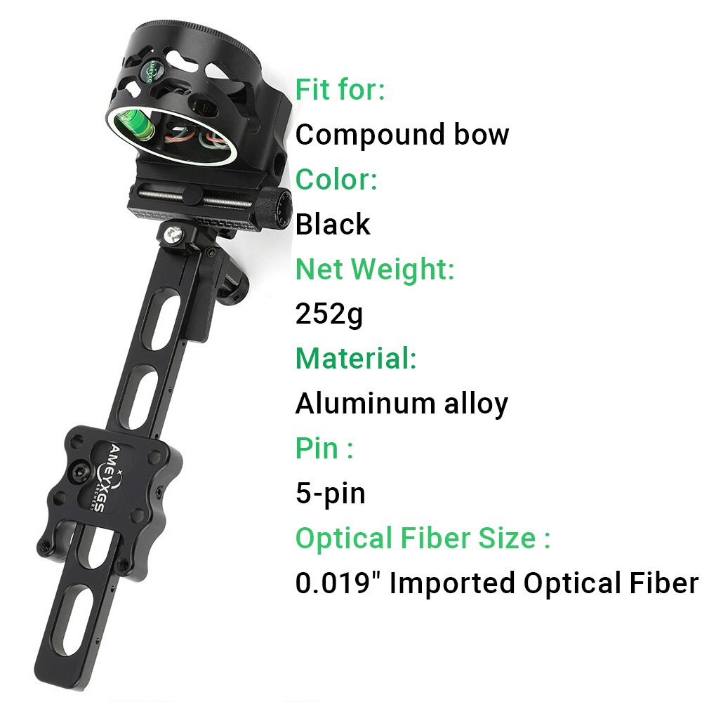 5 Pin Compound Bow Sight Long  - огляд і ціна Compound Bow Sight 5 Pin Fiber Optic