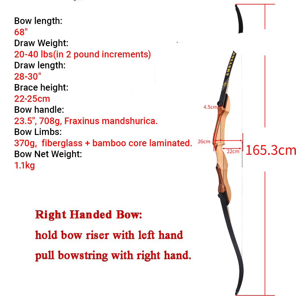 20-40lbs Recurve Bow 68 Inch H - огляд і ціна Recurve Bow Takedown 40 Lbs Target